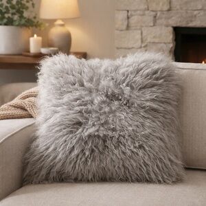 GFI Icelandic Sheepskin Pillow 18”x18” Gray Long Wool Fur.